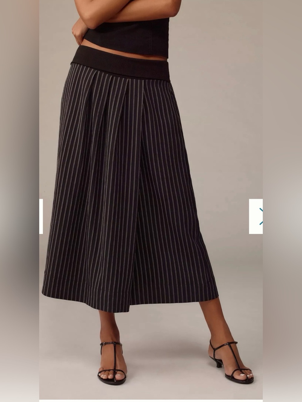 Anthropologie Black Pinstripe Wide-Leg Crop Pants - Picture 2 of 9